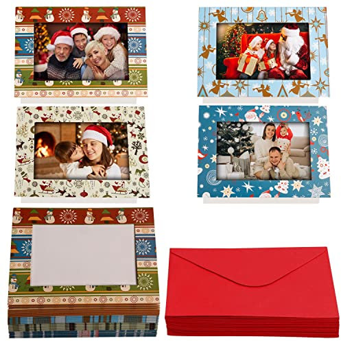 Belle Vous Weihnachtskarten mit Umschlag Set (36 Stk) - Fotorahmen aus Pappe für Besondere Weihnachtskarten - 5 x 7 Inch Foto Einsteckkarten & Weihnachtskarten Selbst Gestalten für Familie & Freunde