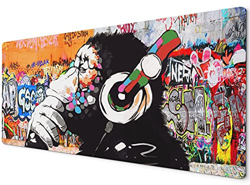 Banksy XXL Art Desk Mat | DJ Monkey Gaming Mouse Pad - 900 x 400