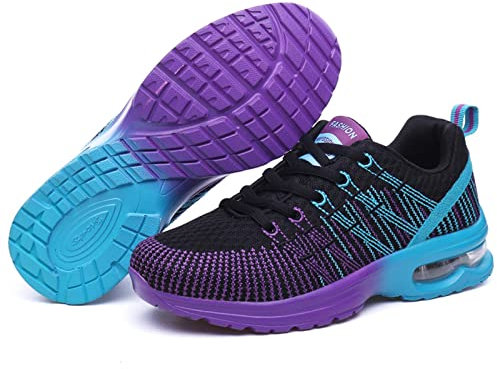 Femme Air Running Baskets Respirantes Coussin d'air Chaussures de Course Confortables Légères Chaussures de Sport Outdoor Gym Sneakers, Nero viola, 36 EU