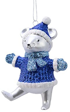 Kaemingk Christbaumschmuck Kunststoff 11,5cm Maus in Winterkleidung Weihnachtskugeln bruchsicher weiß
