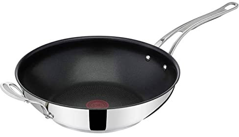 Tefal E30 Jamie Oliver Wok pfanne Induktion 30 cm 3 tlg -SET21- Wokpfanne Antihaft-beschichtet, Spülmaschinenfest, rutschfester Griff, Servierpfanne, Silber