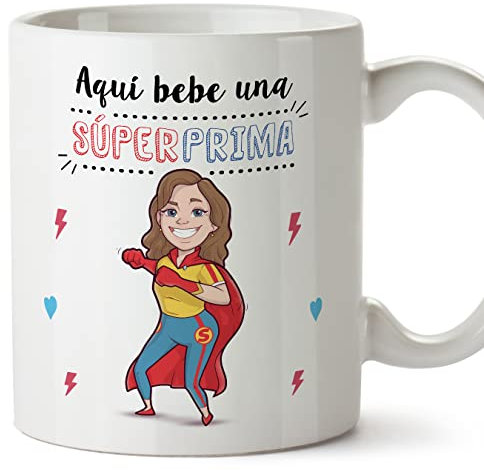 MUGFFINS Tazas para PRIMA - En Español - Super Familia - 11 oz / 330 ml - Regalo original y divertido