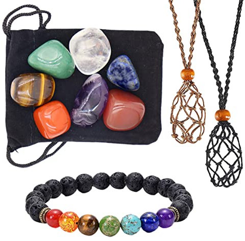 11 Pieces Healing Crystals Stones Set Natural 7 Chakra Crystals for Beginners Kit with Gemstones Bracelet, Necklace Cord Energy Spiritual Gifts for Stress Relief, Yoga, Meditation, Collection