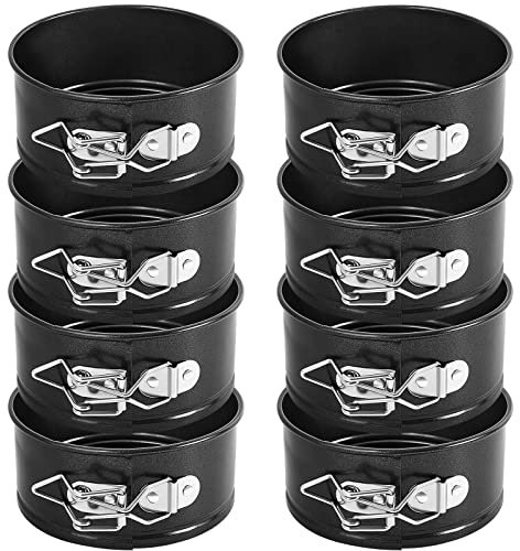 Sunnyray 8 Pcs 4 Inch Springform Pan Mini Springform Pan Small Leakproof Round Cake Pan Mini Cheesecake Pan with Removable Bottom Nonstick Baking Cake Mold for Mini Cheesecake Pizza (Black)