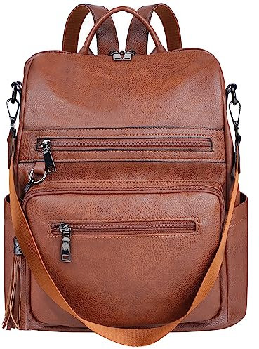ECOTISH Damen-Rucksack veganem Leder Groß Stylisch Frauen Designer Schultertasche Reiserucksack mit Quaste Cityrucksack Rucksacktasche (Braun)