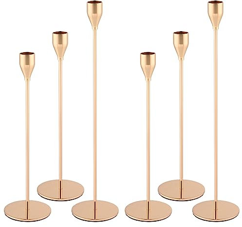 Lot de 6 bougeoirs hauts coniques dorés pour cheminée, mariage, dîner aux chandelles, fête d'anniversaire, décoration de table