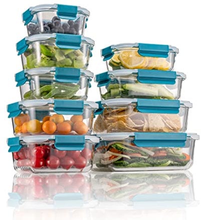 Glas-Frischhaltedosen Set Meal Prep Boxen für Lebensmittel,18 Teile (9 Behälter,9 Transparente Deckel) Spülmaschinen, Mikrowellen & Gefrierschrankfreundlich - Auslaufsicher, BPA-frei