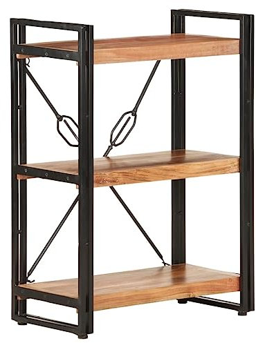 ZQQLVOO Bücherregal 3 Fächern 60x30x80 cm Akazie Massivholz, Freistehendes Regal, Raumteiler für Büro, Wohnzimmer, Bücherregal, Standregal, Schlafzimmer, dekorativ Bücherregal