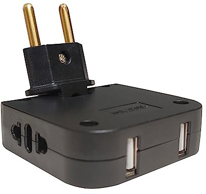 LED ATOMANT Ladrón Enchufe Ultra Plano, 4 en 1: 2X Puertos USB y 2X enchufes (Adaptador Europeo y Americano), Cabezal Giratorio 180 Grados