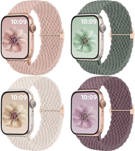 Mastten 4 Pezzi Cinturini Compatible con Cinturino Apple Watch 40mm 41mm 38mm 42mm per Donne Uomini, Cinturino Intrecciato Elastico Sportivo Regolabile per iWatch SE2 SE 10 9 8 7 6 5 4 3 2 Ultra
