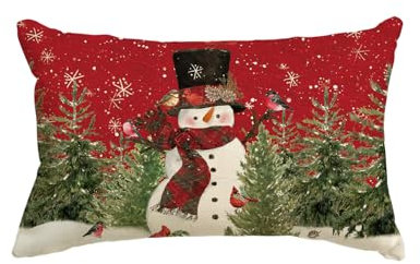 Artoid Mode Rot Schneemann Baumzweige Let It Snow Weihnachten Kissenbezug, 30x50 cm Saisonnal Zierkissenbezug Cushion Cover Couch Wohnzimmer Deko