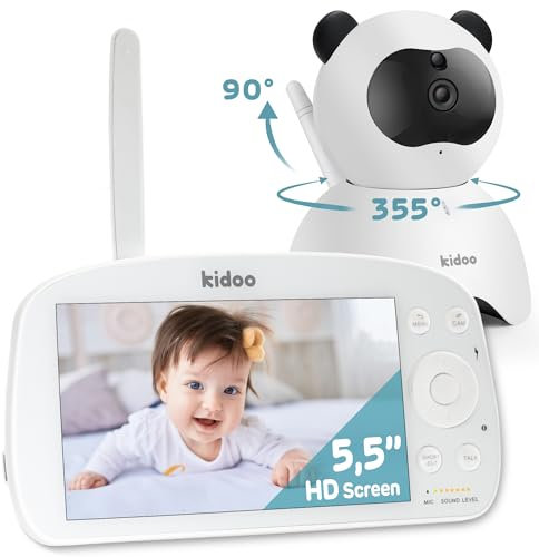 kidoo - Vigilabebés con Cámara y Audio, Monitor con Pantalla 720p HD de 5.5, Inteligencia VOX, Zoom x4, Visión Nocturna, Comunicación Bidireccional, Sensor de Temperatura y Alarma de Alimentación