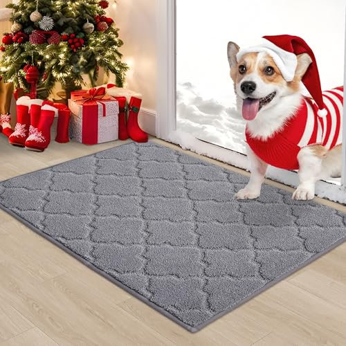 COSY HOMEER Front Door Mat 60x90 CM, Dirt Trapper Floor Mat, Polyester Welcome Door Mat for Kitchen Room Office Entryway Doors, Absorbent Non-Slip Indoor Doormat, Machine Washable, Light Grey