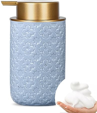Schaumseifenspender mit Goldpumpe, Keramik, nachfüllbarer Behälter für Küche, Bad, Desinfektionsmittel, Duschgel, Handwäsche, 340 ml, Blau