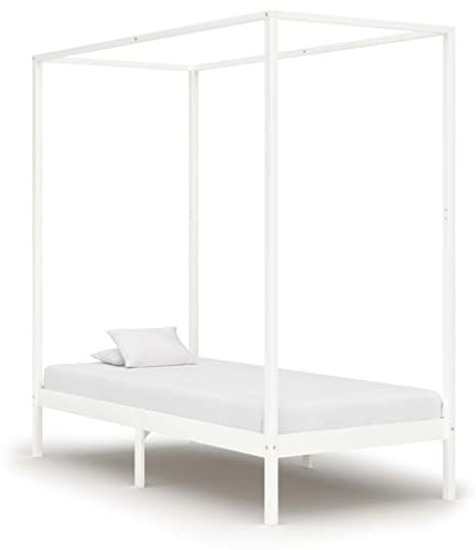 GuyAna Himmelbett-Gestell Weiß Massivholz Kiefer 90 x 200 cm Himmelstange Klemmen Betthimmel Stange Himmelbett Gestell Moskitonetz Halterung Bett