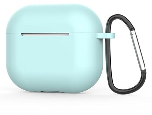 Airpods 3. Generation: Apple Airpods-Hülle der 3. Generation, weiche Silikon-Schutzhülle mit Schlüsselanhänger-Haken, wasserdichte 3. Generation, Airpods-Schutzhülle mit Staubstecker (hellblau)