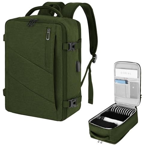 VOESLD Sac a Dos Voyage Bagage Cabine 45x36x20 pour Easyjet Sacs à Dos Loisir Femme Homme Sac à Dos Ordinateur Portable Vert