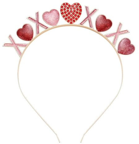 MGJSRNH Valentinstags-Herz-Stirnband für Damen, Glitzer-Strass, Rot / Rosa, Diadem XOXO-Krone, Geburtstagsgeschenke, modische Haardekoration für Mädchen