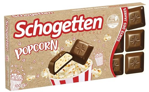 Schogetten Popcorn 1 x 100g Schokoladentafel, Vollmilchschokolade mit Popcorn- und Maisstückchen, praktische Einzelstücke. Ein Genuss. Stück für Stück.