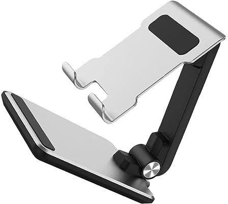 HOOTNEE Faltbarer Tablette Ständer mit Zwei Scharnieren aus Aluminiumlegierung Handy Videohalterung Stabile und Platzsparende Handyhalterung für Schreibtisch