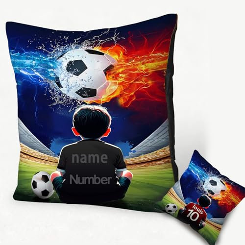 CHEFFS Fussball Kissen Personalisiert mit Namen Fußball Kissenbezug personalisierte Fussball Geschenke für Jungs Fußball Geschenke Jung- kein Füllstoff (1,80 x 80 cm)