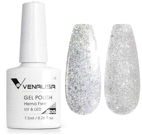 VENALISA Gel Nail Polish 7.5ml Sliver Glitter with Flash Color Gel Polish Soak Off UV LED Long-Wear Mirror Shine Essential for Nail Art Salon-Quality Manicure at Home