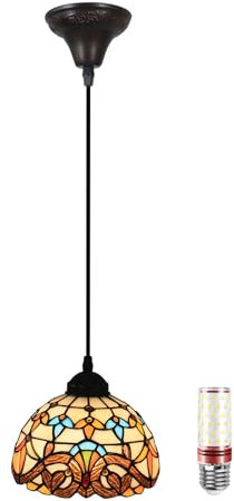 Uziqueif Hängelampen Vintage, Barock Lampe Hängend, Pendelleuchte Esstisch, Pendant Light für küche, Wohnzimmer, Schlafzimmer, Höhenverstellbar, 8 Zoll Glas Lampenschirm