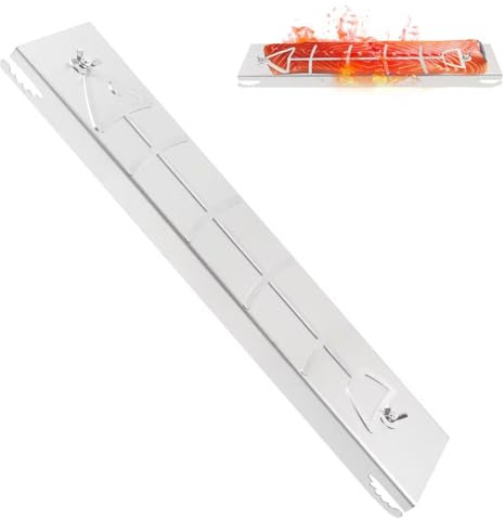TIHOOK Flammlachsbrett Edelstahl, Lachsbrett aus Edelstahl, Flammbrett mit Verstellbarer Neigung, für Feuerschalen & Kugelgrills, 52cm x 11,7cm x 3cm
