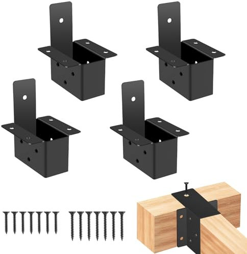 2x4 pergola Brackets kit (Actual: 1.6x3.6 Inch), 4 Pcs Pergola Post Top Rafter Brackets Deck Railing Brackets,2x4 Brackets for Wood,for Pergolas Gazebo Sunroom Carport(with Screws)