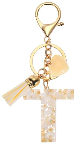 PATIKIL Porte-Clés Alphabet Initiale Porte-Clés Mignon en Résine Beige | avec Pompon Cœur Lettre T Pendentif Charme pour Femmes Porte-Clés Sac à Main Sac à Dos Accessoires