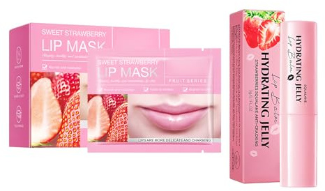 Hppsctink Set de pintalabios, 3g Barra de labios de fresa y 20pcs Mascarilla labial de fresa, Hidratante y humectante, Previene la sequedad y las grietas, Lipsticks