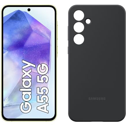 Samsung Galaxy A55 5G Smartphone, Android-Handy ohne Vertrag, 128 GB - 8 GB RAM, 2 Tage Akkulaufzeit, 50-MP-Kamera, Awesome Lemon+Silicone Case, Black
