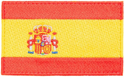 Parche Bandera de España con Escudo - Parches Mochila 8cm x 5cm - Bordado con Cierre de Gancho - hecho en España
