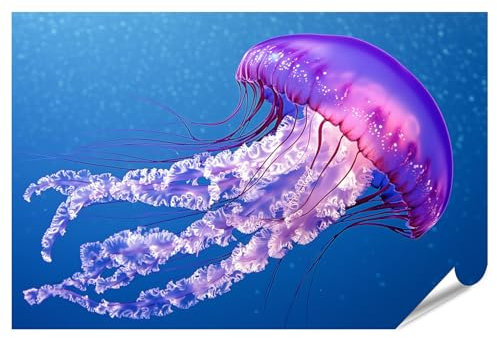 islandburner XXL Bild Poster Leuchtende Qualle im blauen Meer Premium Bilder Fotodruck