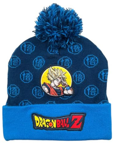 Dragon Ball Z Bonnet, Pompon Bleu, Motif Goku Super Saiyan, Bonnet sous licence officiel, taille unique (52)