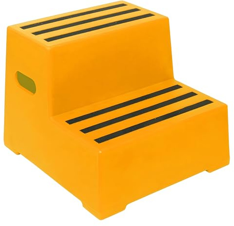 2 Tread Heavy Duty Safety Steps 260KG Capacity Moulded Plastic Industrial Anti Slip Footstep Warehouse Equestrian Platforms (Yellow)