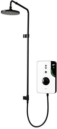 Triton Showers ENlight® | UNIQ® | Thermostatic Electric Shower | 9.5 kW | Smart | Digital | with Black Showerhead & Anti Twist Hose | White | Overhead Shower