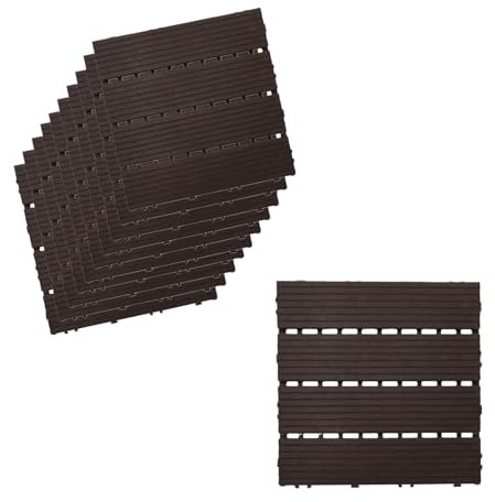 Azulejos de plástico para jardín, 30 x 30 cm, baldosas de PVC, color negro café, suelo empotrable, total 0,9 m², recortables, 10 unidades