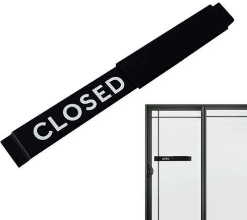 Cartello aperto e chiuso, con cursore per la privacy, indicatore decorativo, con testo trasparente, design scorrevole per cliniche, negozi e studi