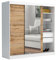 Brent - Kleiderschrank mit Spiegel und Schubladen 200cm Breit Chelsea Tomy, Schwebetürenschrank mit Spiegel, Schlafzimmerschrank, Kleiderschrank Weiß/Wotan Eiche