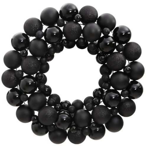 Weihnachtskranz Schwarz 45 cm Polystyrol,Weihnachtskranz mit 82 Kugeln | Bruchsicher | Wiederverwendbar | Für Haustür, Kamin und Garten Saisonale Deko