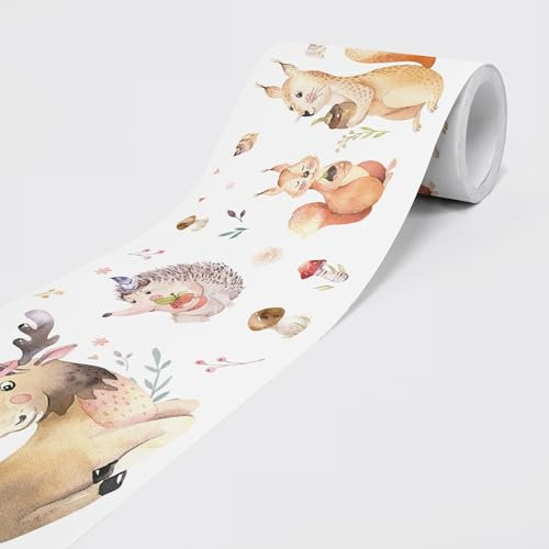 Selbstklebende Bordüre - Tapetenbordüre Wandbordüre - Dekorative Wandtatto für Wände, Möbel, Decken, Tapeten, Türen - Waldtiere - auf 5,00 m x 0,15 m je Rolle
