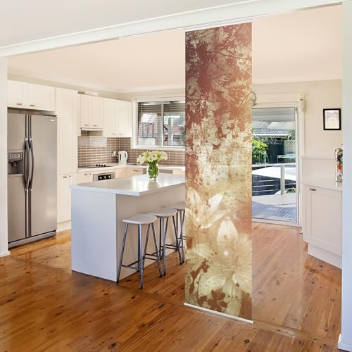 micasia Schiebegardine halbtransparent 60er Paneel Klett Muster Textil lichtdurchlässig - Motiv Vintage Flächenvorhang Gold Wohnzimmer Schlafzimmer 1415 (60x250 cm - 1 St.)