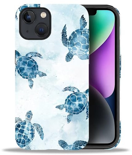 artslion Kompatibel mit iPhone 13 Hülle 6,1 Zoll, Blaue Schildkröte Muster Schock und Kratzer resistent 360 Grad SchutzHülle für iPhone 13