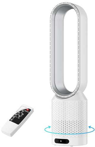 Xoeminor Ventilador de Torre sin Aspas con Purificador de Aire, 8 Velocidades, Mando a Distancia, Oscilación 90°, Temporizador, Ideal para Hogar y Oficina