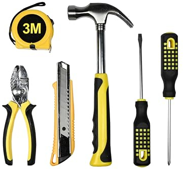 Benson Tools Kit d'outils de 6 pièces avec pince universelle, mètre à ruban, tournevis Phillips et plats, marteau à panne et cutter pour bricoleurs et professionnels