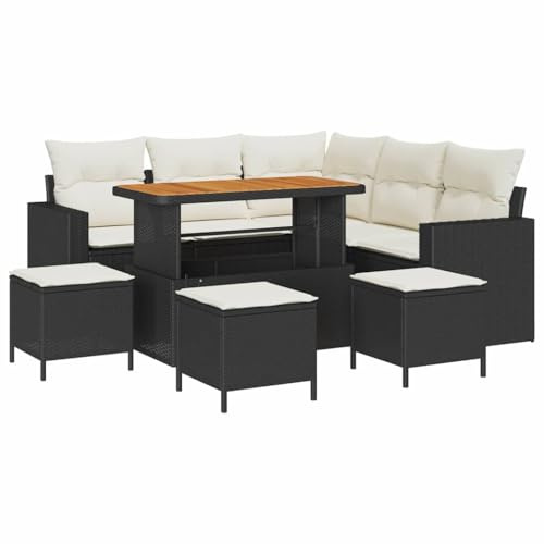 vidaXL 9-teiliges Sofaset für den Garten mit Kissen in Schwarz, aus Poly Rattan und Cremeweiß. UV-beständig, modernes und stylisches Design für Terrasse oder Balkon, ideal für Lounge-Sitzgruppen.