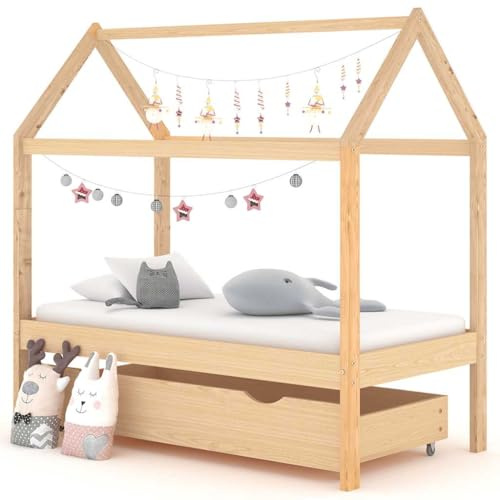 Goldicoo Montessori Hausbett Kinderbett mit Schubladen - Massivholz Kiefer 70x140 cm