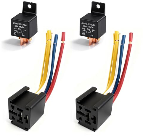 2 Pack 12V 80A 5 Pin Relays, SPDT Changeover Relay with Socket Holder, Heavy Duty Relay for Truck, Motor and Automotive Applications, Electric Fuel Pumps, Cooling Fan, Solenoid, Horn, On/Off Operation