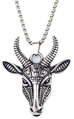 DUTACK Nordic Ram Skull Necklace for Men, Stainless Steel Goat Head Mask Pendant, Mythology Animal Totem Jewelry with 60cm Chain, Gift with White Gift Box
